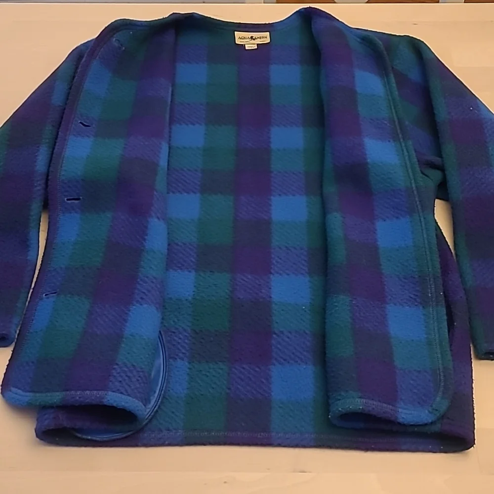 EUC VTG Aqua Sheen 100% Dacron Dupont Polyester Blue Purple and Green Plaid - Picture 8 of 11